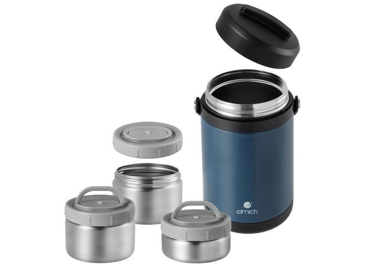 Hộp cơm giữ nhiệt inox 304 Elmich EL8302 1.7 lít, thiết kế 3 ngăn tiện mang theo.