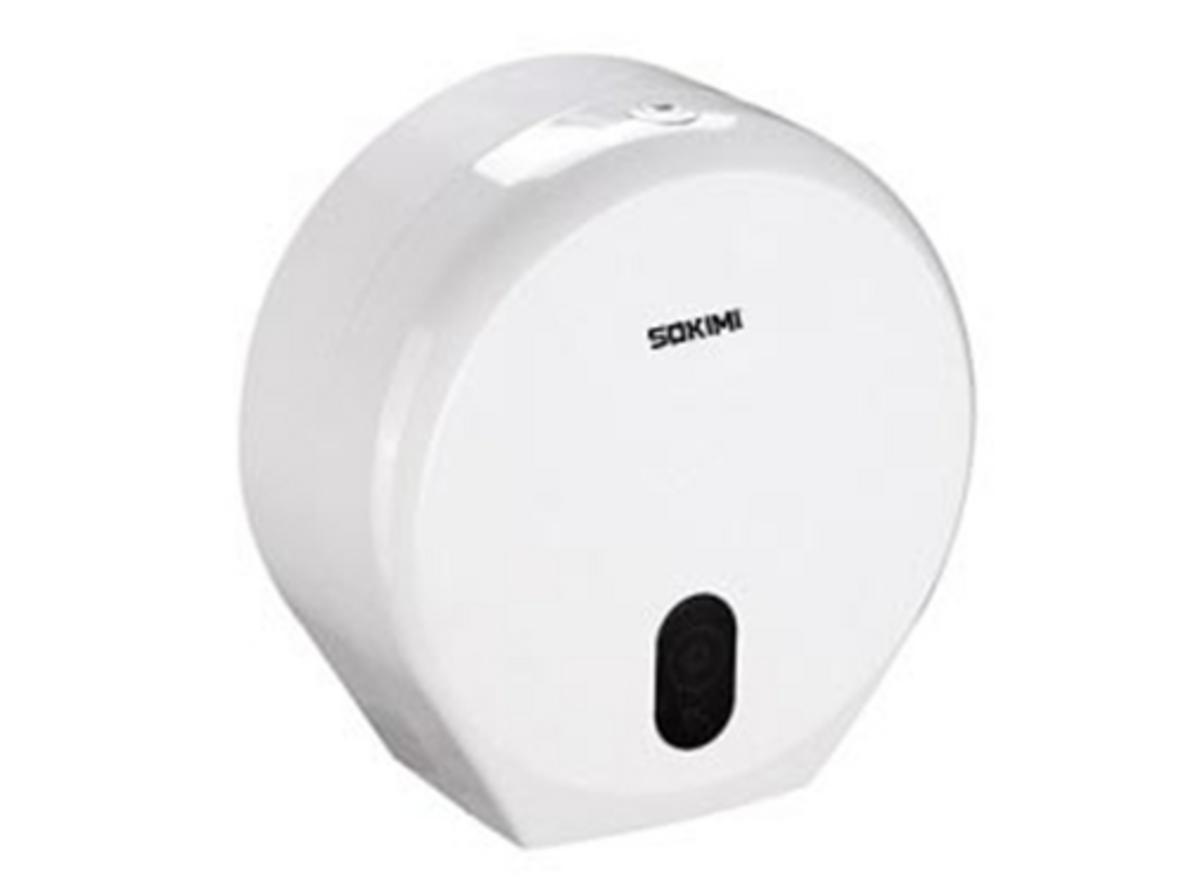 Hộp đựng giấy vệ sinh cuộn lớn Sokimi SM 7142W màu trắng, thiết kế gắn tường gọn sạch.