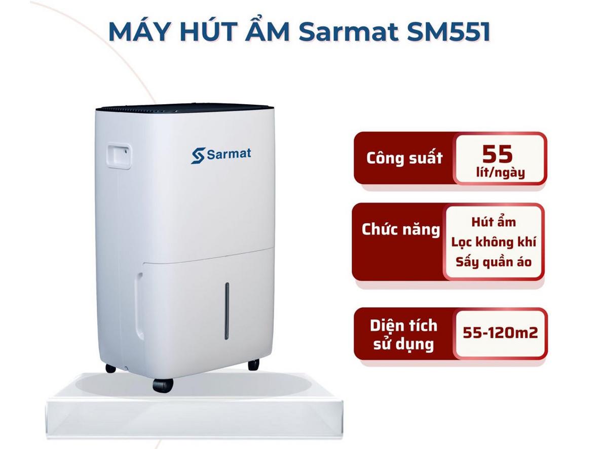 Công suất hút ẩm 55 lít/ngày giúp giảm ẩm nhanh cho không gian rộng.