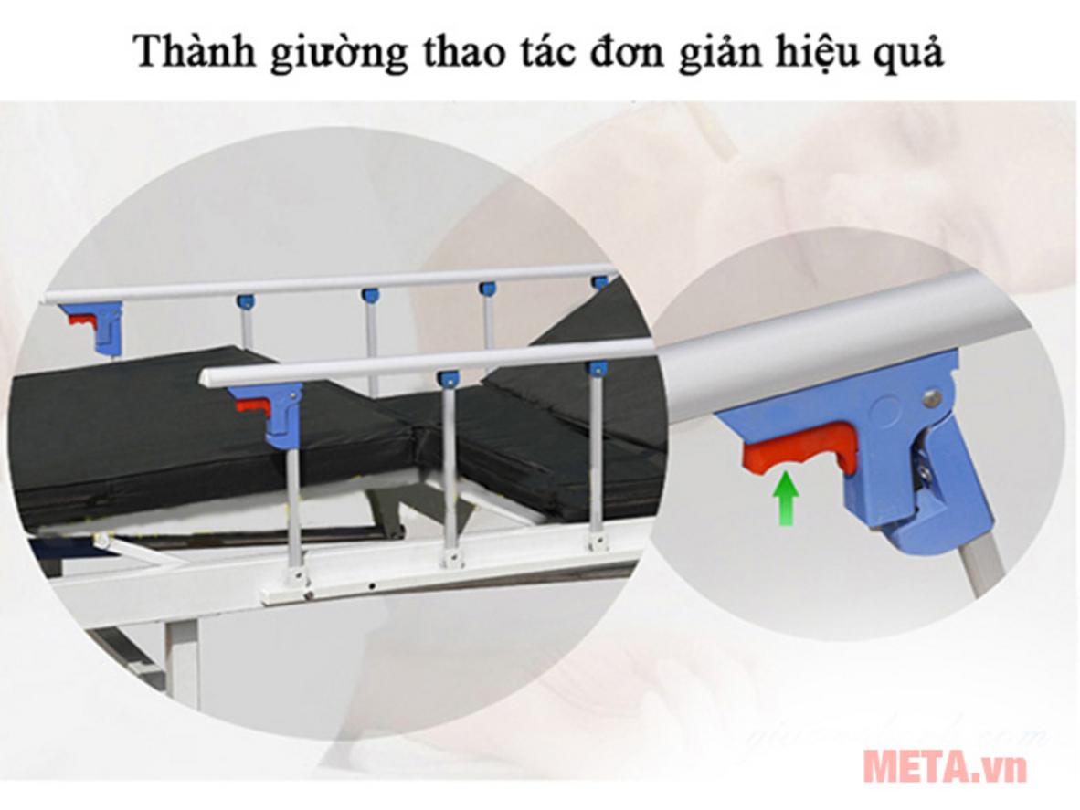Khung thép sơn tĩnh điện kết hợp nhựa ABS giúp giường bền và dễ vệ sinh.