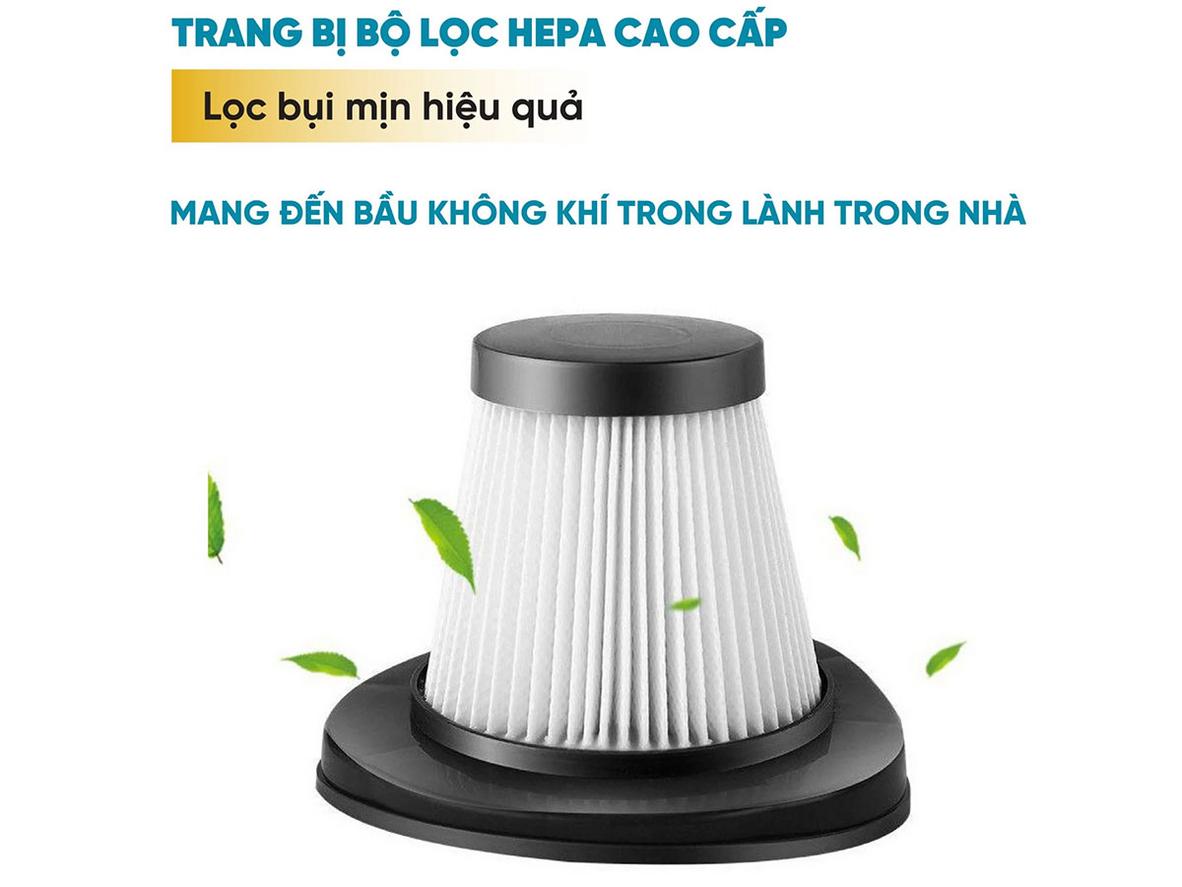 Bộ lọc HEPA hỗ trợ lọc bụi mịn và tác nhân gây dị ứng trong quá trình vệ sinh.