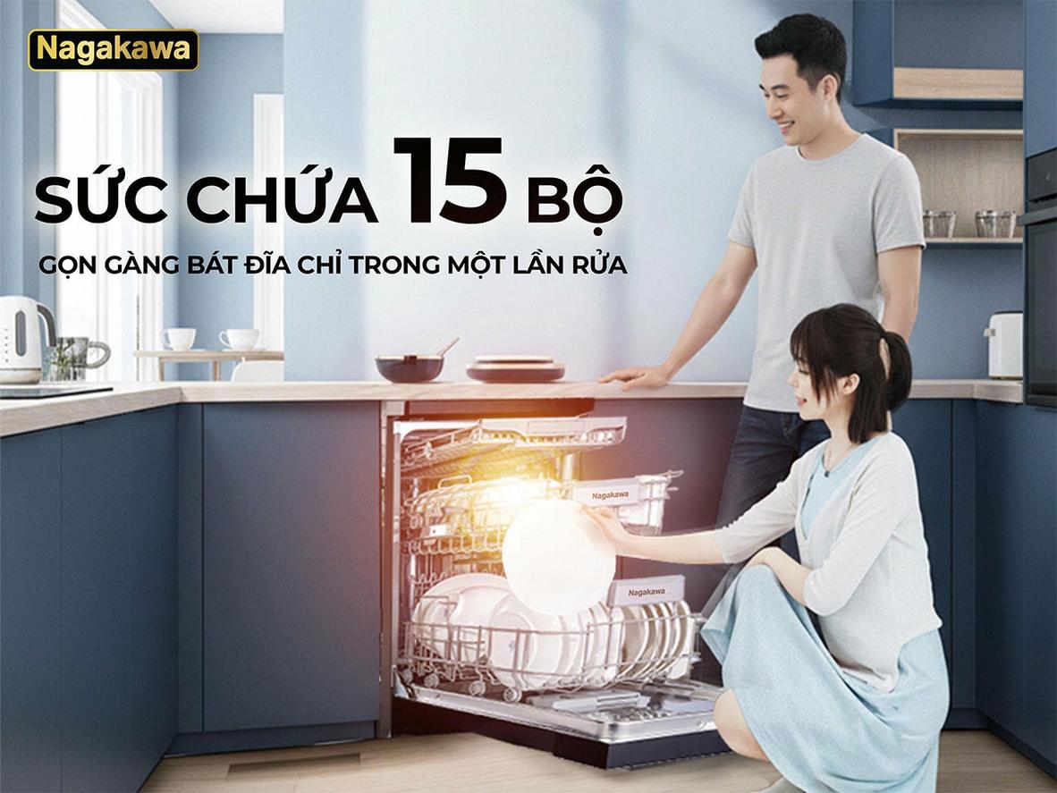 Máy rửa bát độc lập dễ bố trí trong nhiều kiểu bếp gia đình.