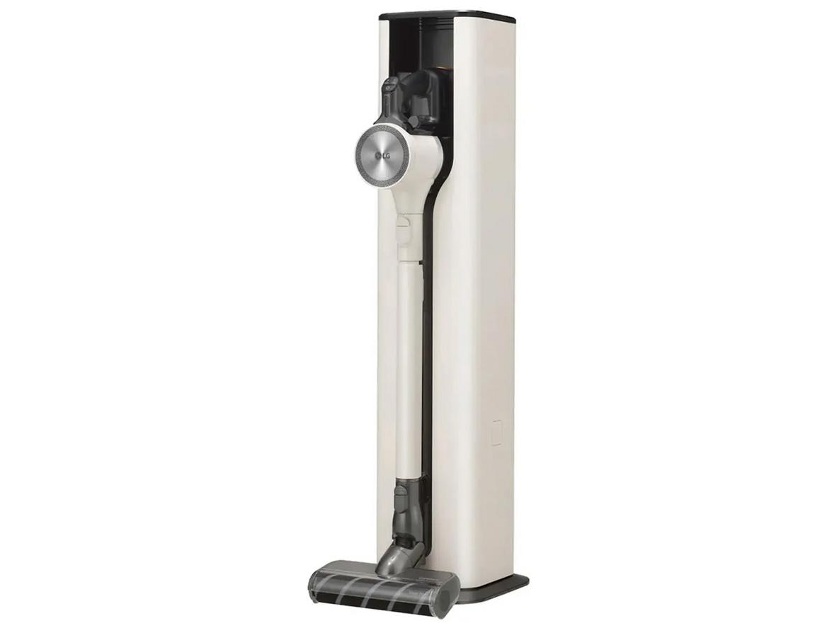 Cận cảnh phụ kiện và tháp tự động đổ rác của LG CordZero A9T-ULTRA.