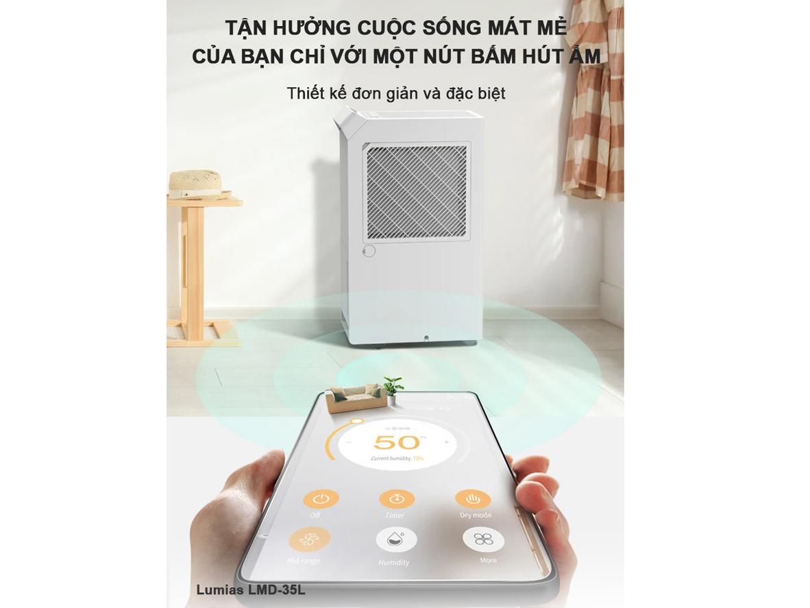 3 tốc độ quạt và dải cài đặt 40%–80%RH giúp máy vận hành linh hoạt.
