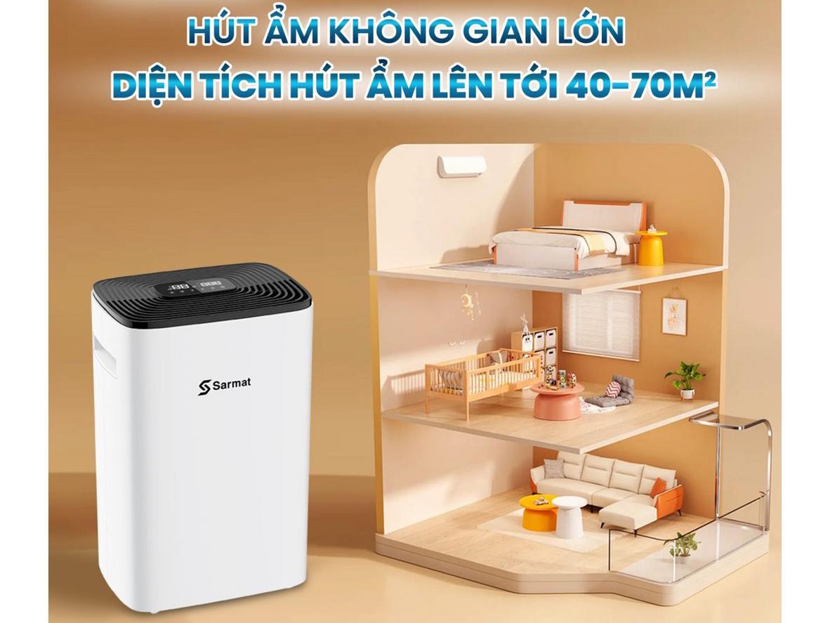 SM401 vận hành êm dưới 45dB, có sấy quần áo và phù hợp không gian 40–70m².