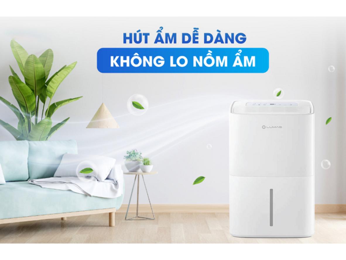 Lumias D6S-60L xử lý ẩm mạnh cho phòng lớn và hỗ trợ lọc khí sạch hơn.