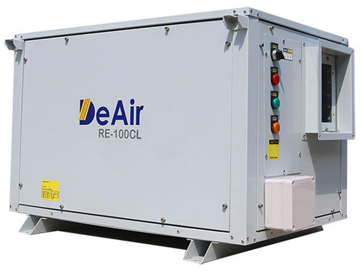Máy hút ẩm treo trần DeAir.RE-100CL gọn sàn, phù hợp kho hàng và nhà xưởng.
