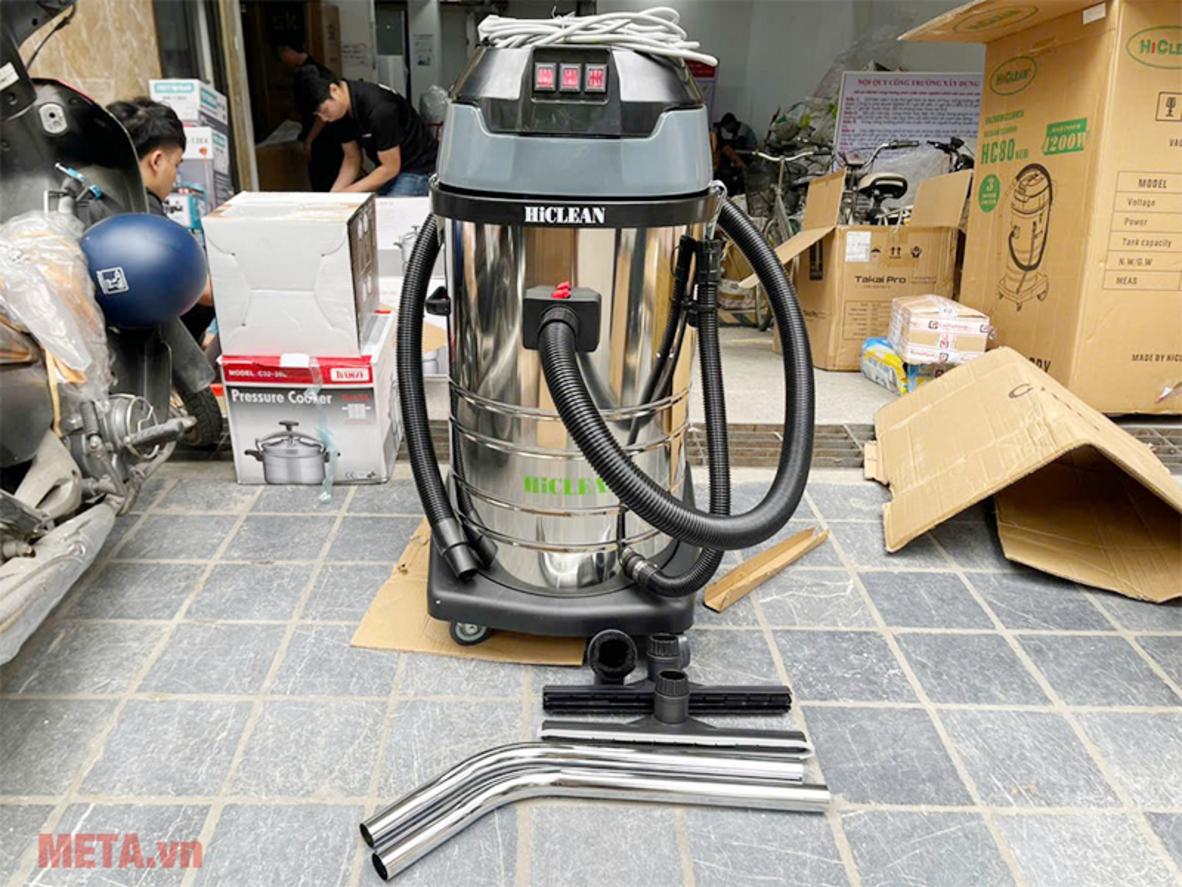 Máy hút bụi công nghiệp HiClean HC80 New 3 motor 80L cho nhà xưởng, gara và kho hàng.