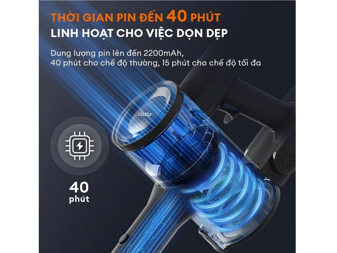 Máy hút bụi Gaabor VCL10E-BK01A nổi bật với thiết kế không dây gọn nhẹ và lực hút 20.000Pa.
