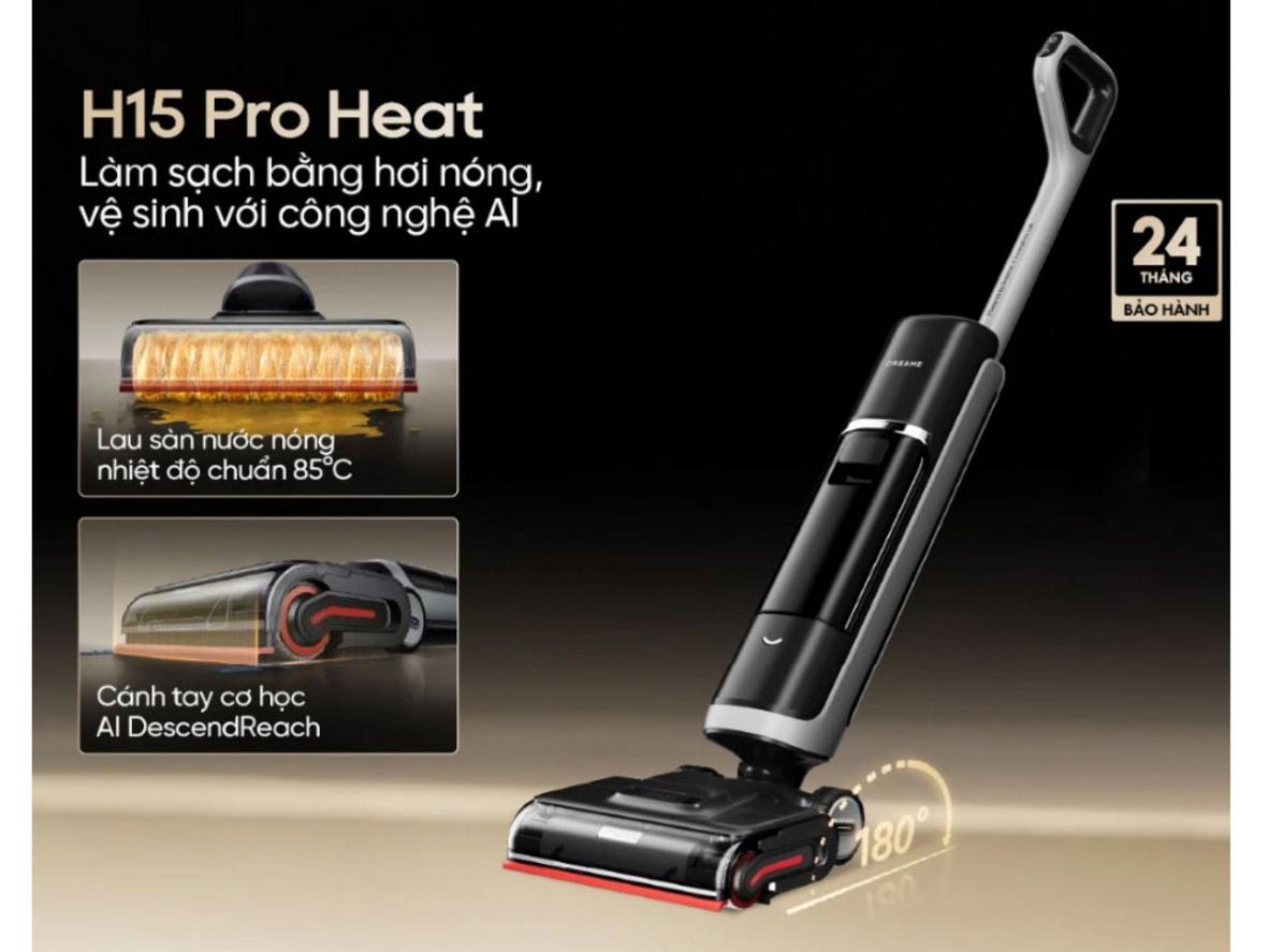 Máy hút bụi lau nhà khô và ướt Dreame H15 Pro Heat với thiết kế cầm tay, không dây và phụ kiện đầy đủ cho nhu cầu dọn nhà nhanh.