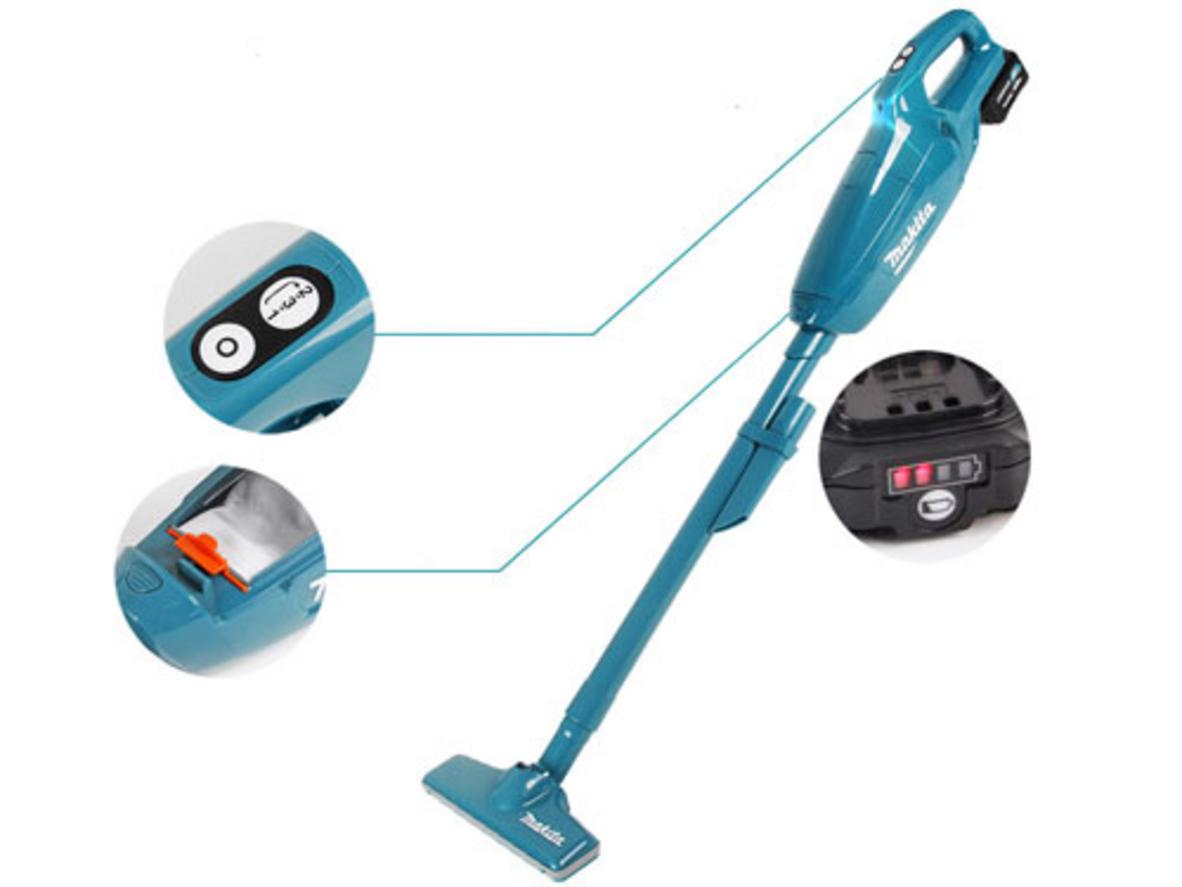 CL107FDZ 12V hoạt động linh hoạt trong nhà và xe hơi với đầu hút khe và phụ kiện đi kèm.