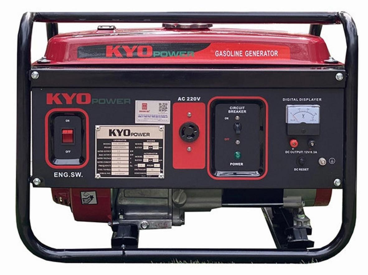 Máy phát điện chạy xăng 6 KVA Kyo Power THG7600KX phù hợp cho gia đình lớn và cửa hàng nhỏ cần điện dự phòng 220V.