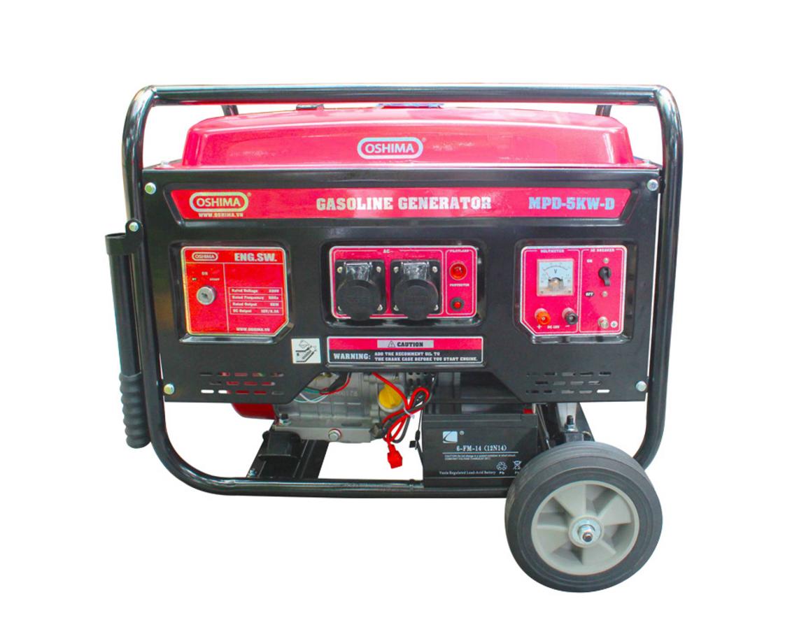 Máy phát điện chạy xăng Oshima MPD-5KW cho nhu cầu điện dự phòng gia đình và cửa hàng nhỏ.