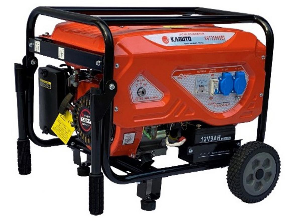 Kabuto KBT3900SET nổi bật với công suất 3KW, đề nổ và bánh xe, tay cầm tiện di chuyển.