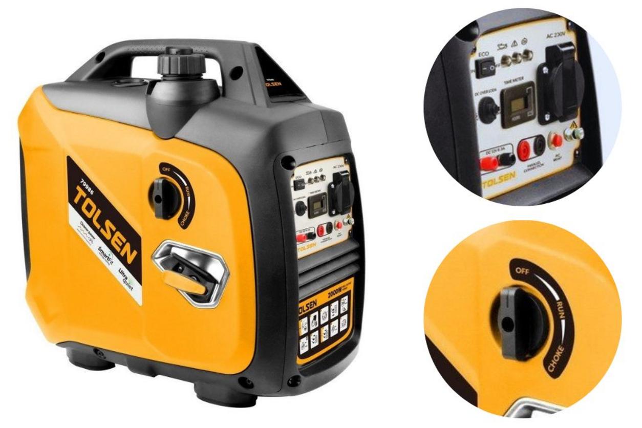 Tolsen 79986 vận hành êm, cấp điện ổn định cho các thiết bị sinh hoạt cơ bản.
