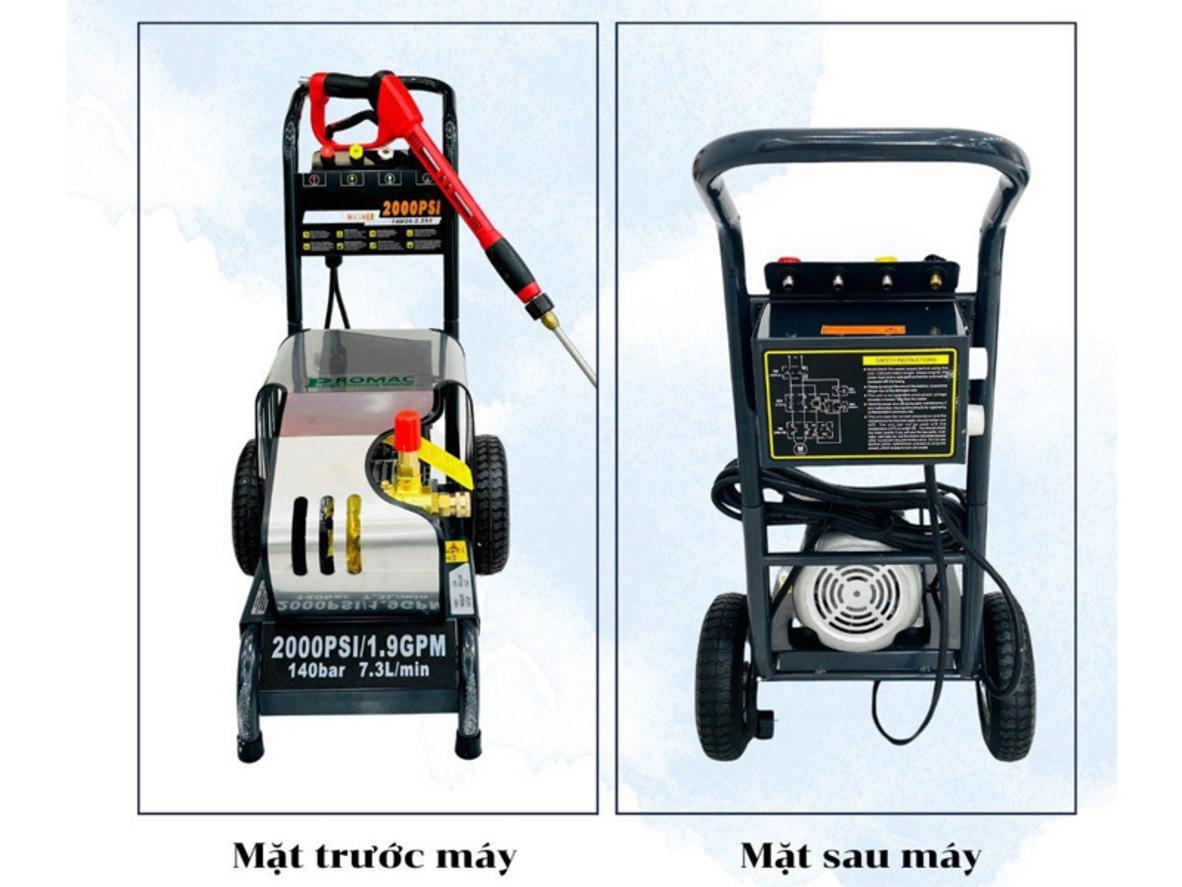 Infographic thông số của Promac M20: 2500W, 140 bar, 510 lít/giờ.