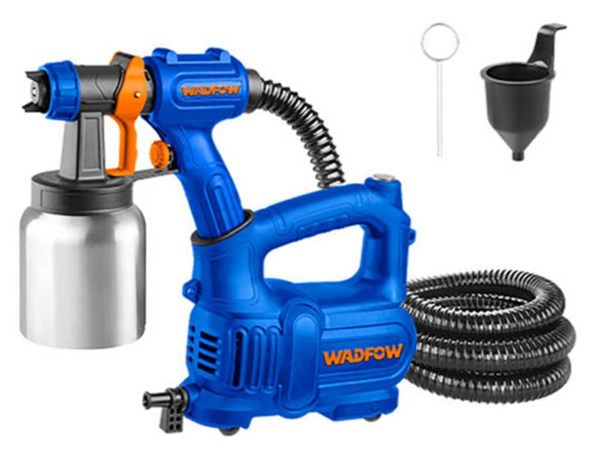 Máy phun sơn 550W Wadfow WEG2A51 với bình inox 800ml, thiết kế gọn cho thi công nhanh.