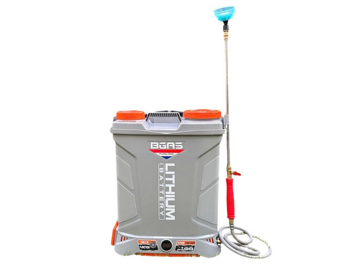Máy phun thuốc Bgas BGA20A12LI 20 lít với pin Lithium 12V–12Ah và chức năng đảo thuốc tự động.