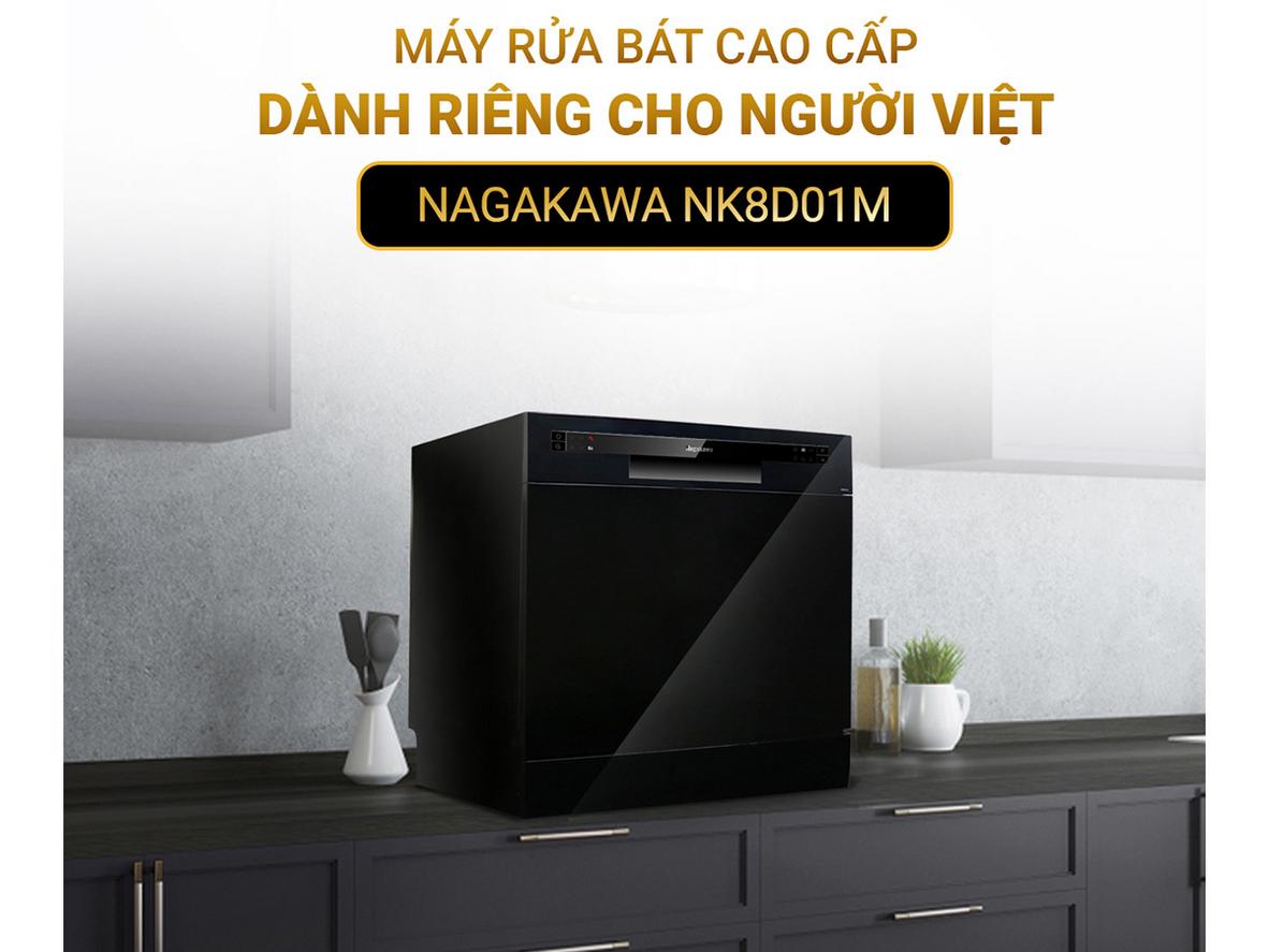 Máy rửa bát 8 bộ cao cấp Nagakawa NAG NK8D01M gọn đẹp cho bếp nhỏ.