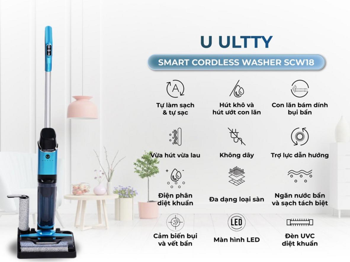 U Ultty SCW18 hút bụi, lau sàn và tự giặt con lăn trong một lần di chuyển.