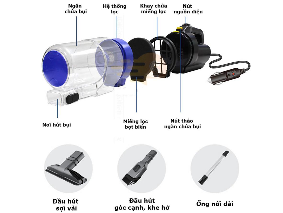Michelin ML204 với đầu hút khe và đầu hút thảm giúp làm sạch ghế, sàn nhanh hơn