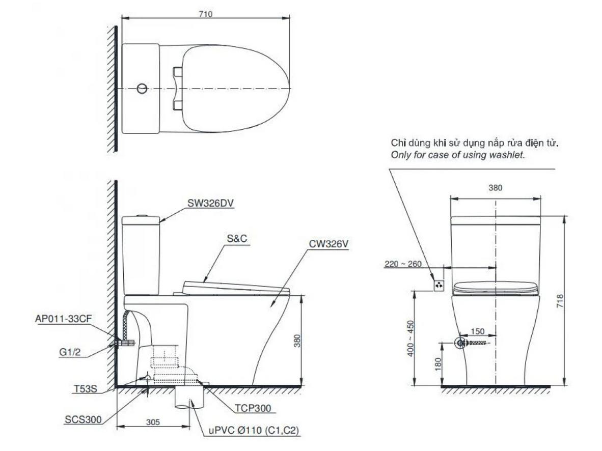 CS326DT10#XW là mã model cần đối chiếu khi mua bồn cầu TOTO chính hãng.