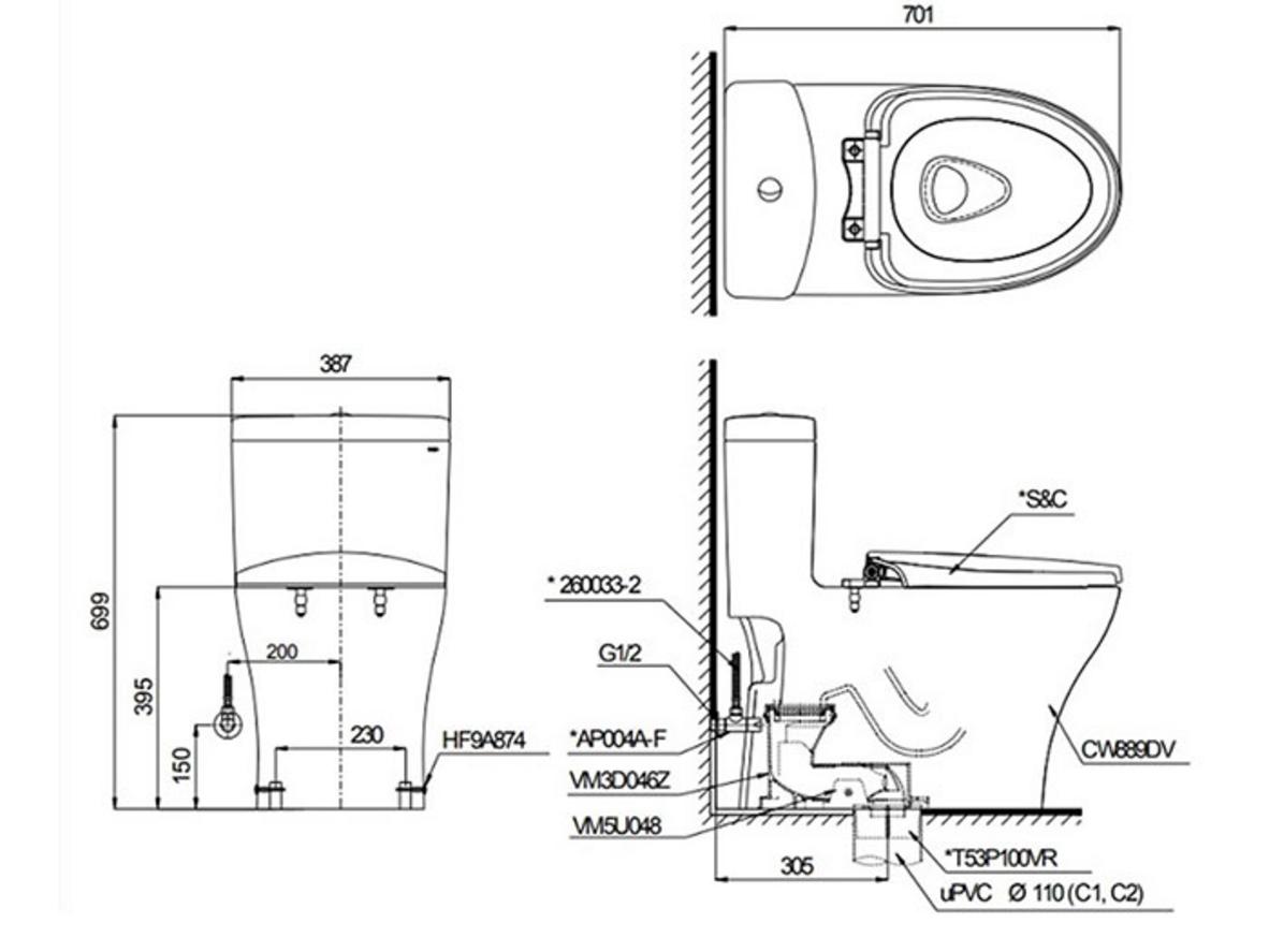 Nắp TC393VS đóng êm giúp giảm tiếng ồn và tăng cảm giác tiện nghi.