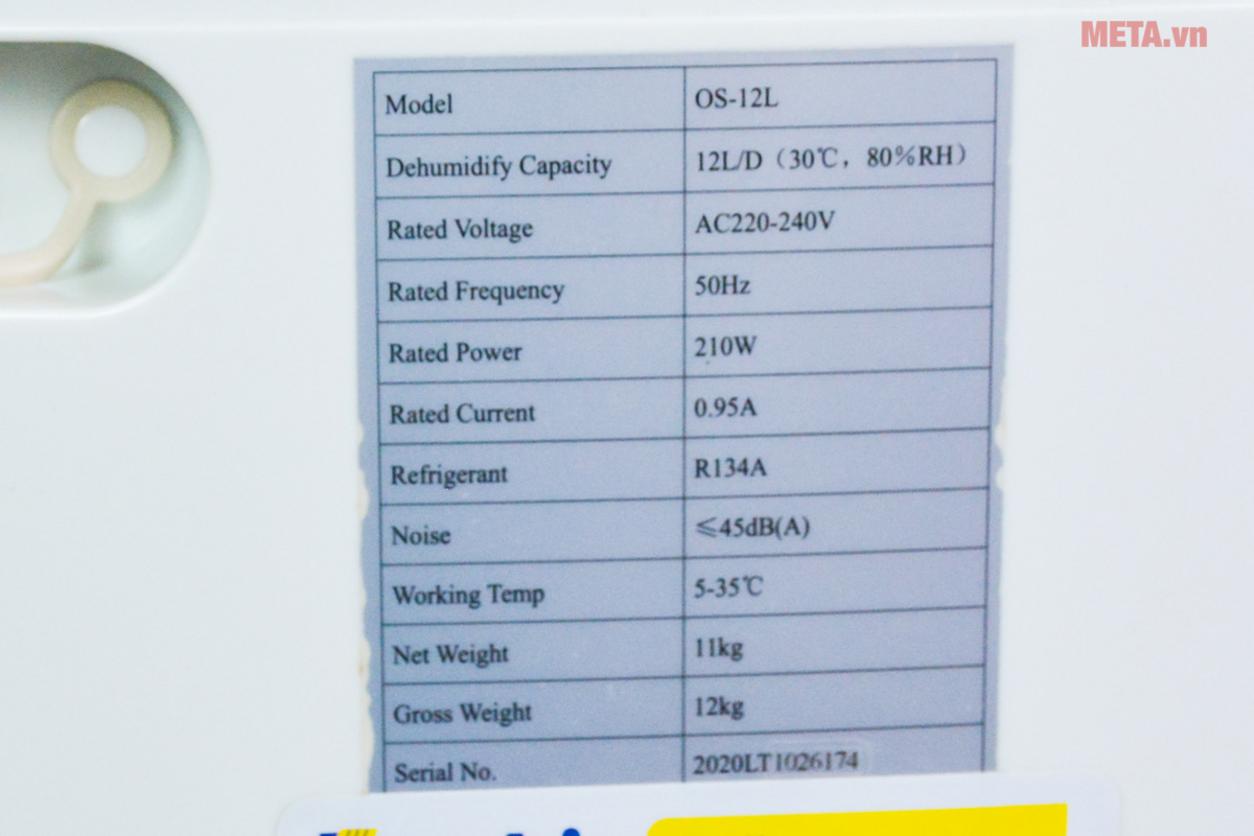 Gas R134a hỗ trợ máy hút ẩm Olmas OS-12L vận hành ổn định trong nhà.