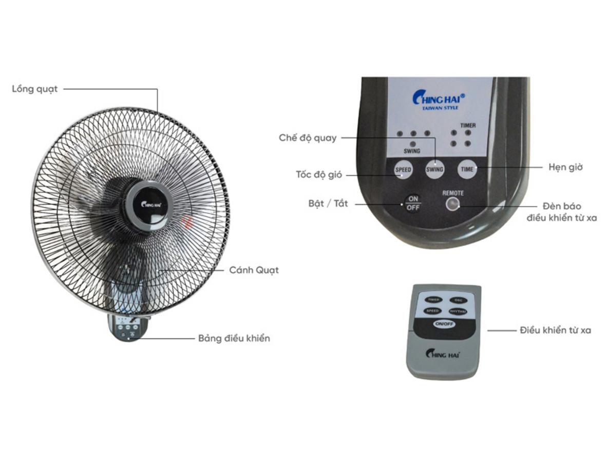 Chi tiết ChingHai W615A: 55W, cánh 40cm, remote tiện thao tác cho nhiều không gian.
