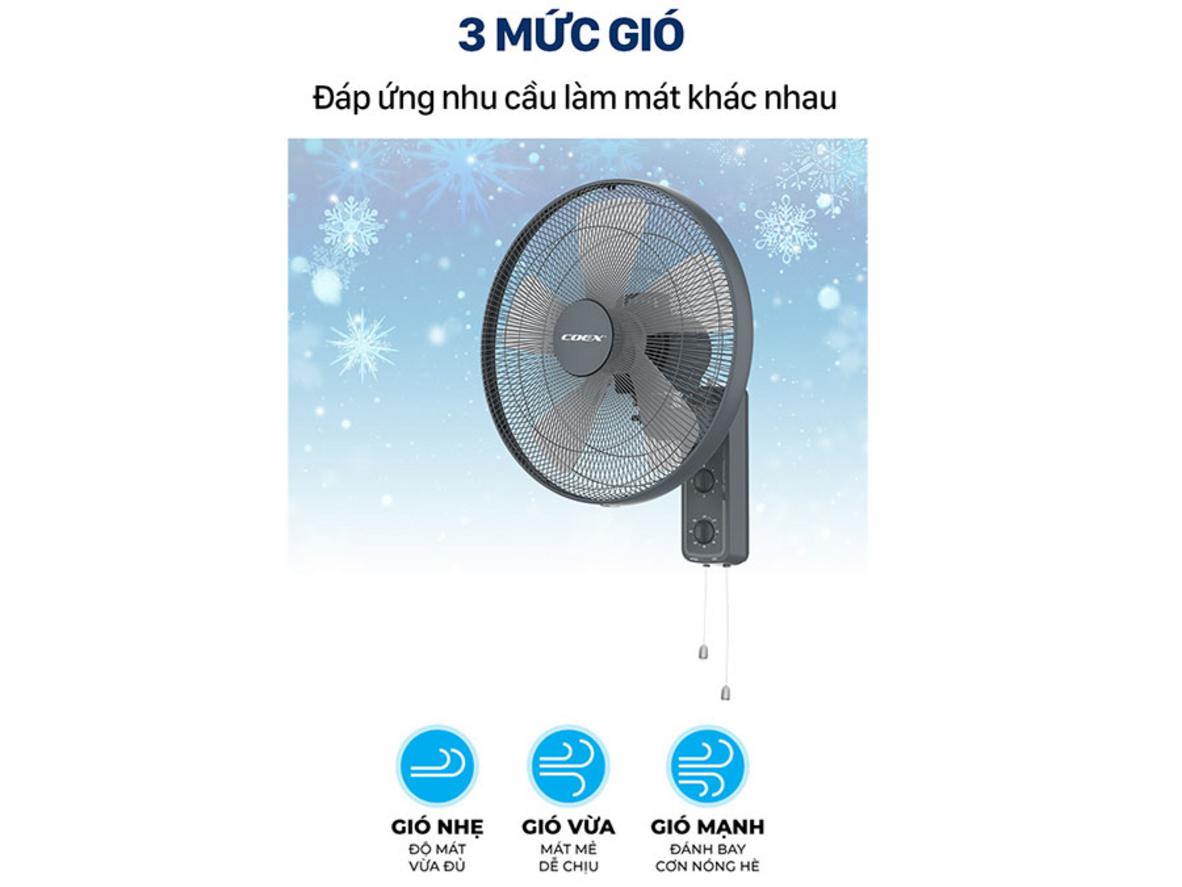 3 tốc độ gió và hẹn giờ 3 giờ giúp Coex CW-7212 tiện dùng ban đêm.