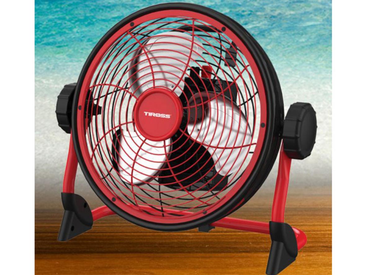 Cấu tạo quạt tích điện Tiross TS9171 với motor DC không chổi than và cánh nhôm 25cm.