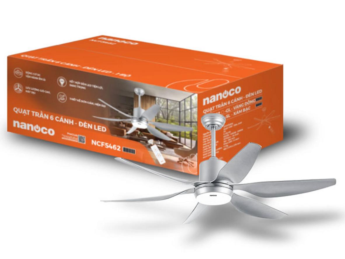 Động cơ DC 45W, đèn LED 24W và remote giúp Nanoco NCF5462-SL vừa mát vừa tiện.