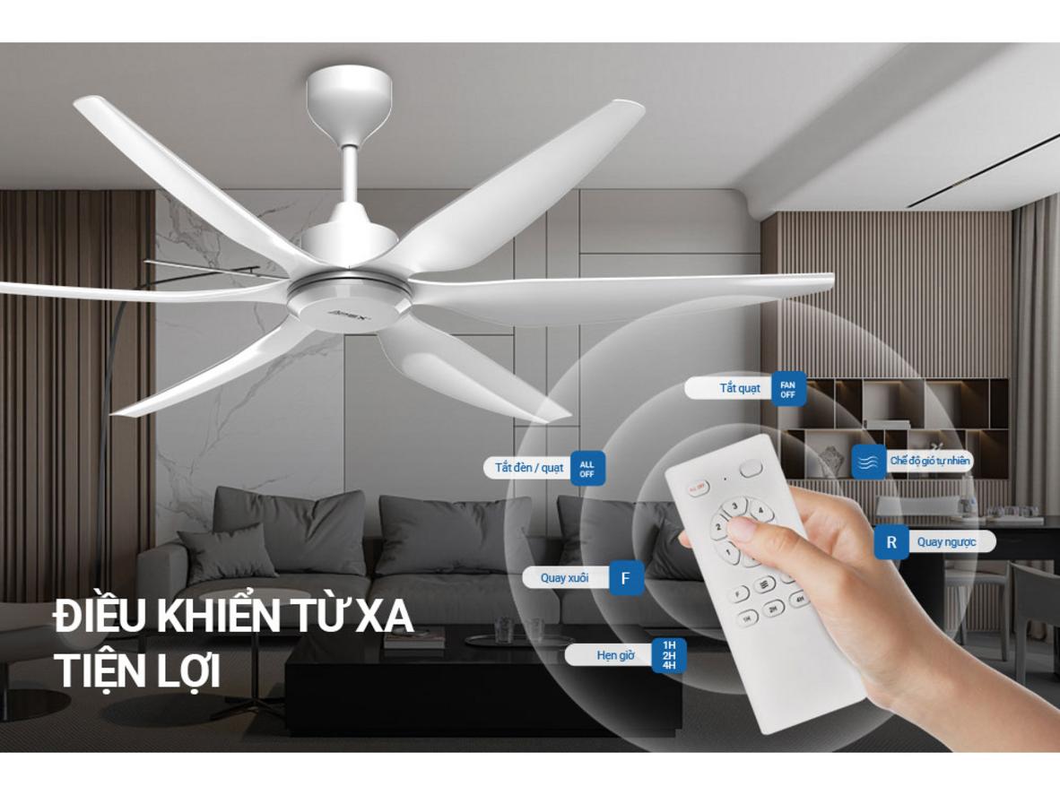 Động cơ DC 57W và sải cánh 137cm giúp quạt phủ gió rộng, êm và tiết kiệm điện.