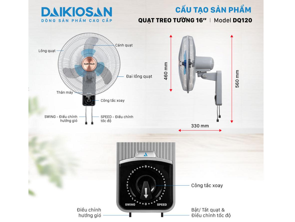 Động cơ bạc đạn và lõi mô tơ dây đồng giúp DQ120 vận hành ổn định, bền bỉ hơn trong sử dụng hằng ngày.