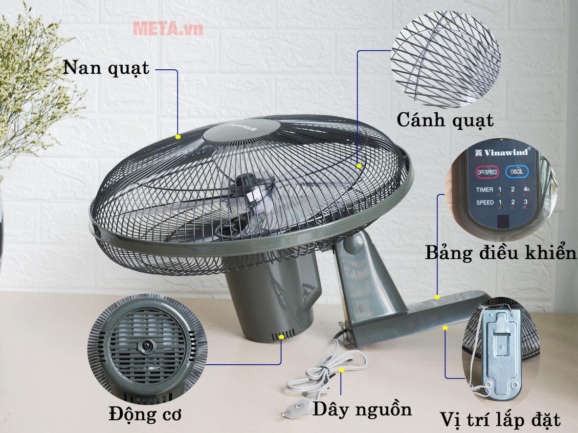 Động cơ bạc thau, lõi dây đồng và remote giúp quạt treo tường Vinawind QTT400X-PN bền và tiện hơn khi dùng cao trên tường.