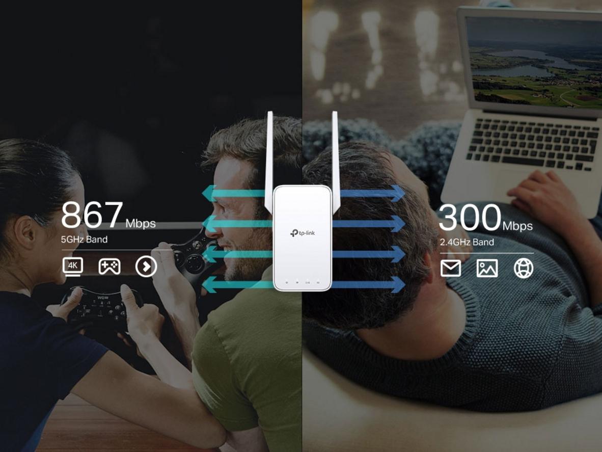 RE315 dùng Wi‑Fi 5 AC1200 với băng tần kép 300/867 Mbps.