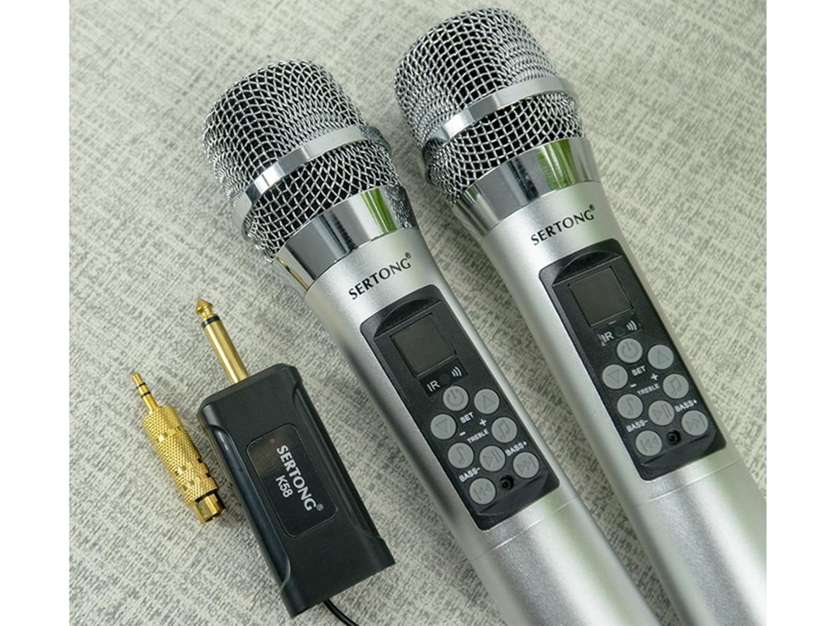 SER-K58 lắp nhanh với loa kéo cổng mic 6.5mm, có jack chuyển 3.5mm.