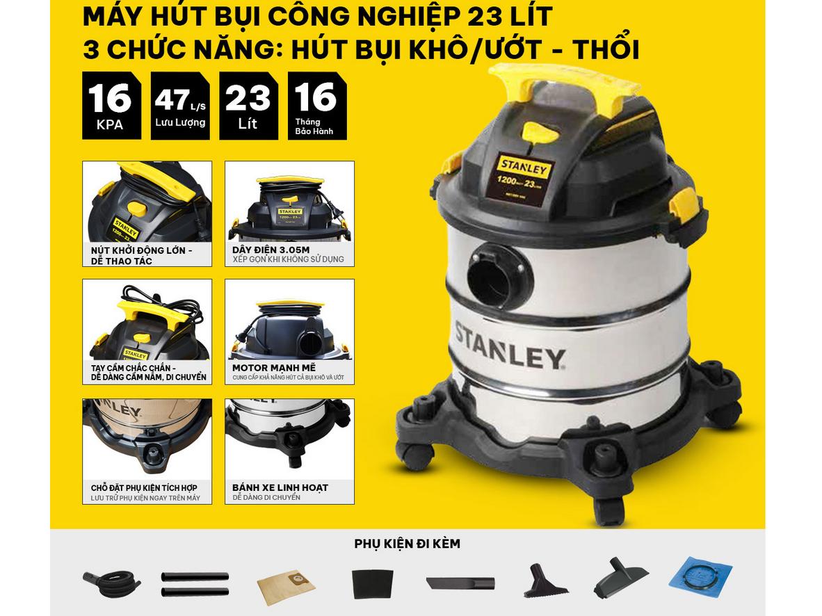 Hiệu suất hút 16.000–19.000Pa và lưu lượng khí 47–57 lít/giây giúp máy làm sạch nhanh trong gara và xưởng nhỏ.