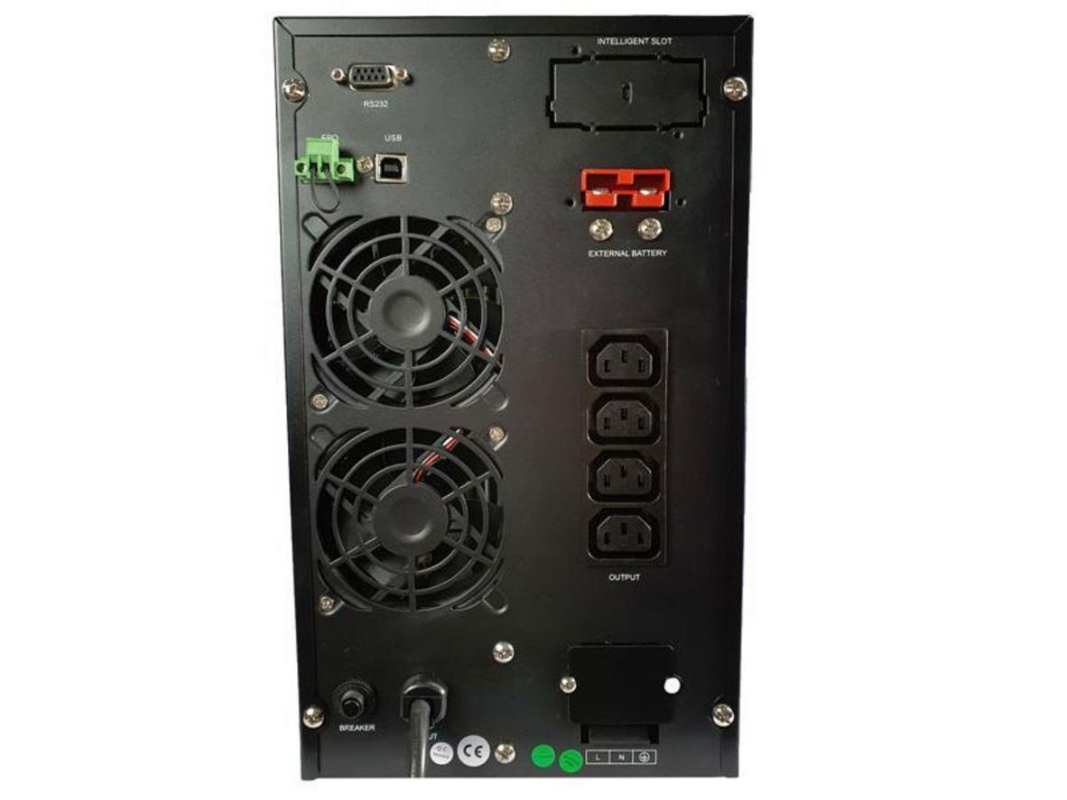 Công suất 3KVA/2.7KW, ắc quy ngoài 96VDC và kết nối RS232/USB trên UPS Sorotec HP9116C 3KT-XL.