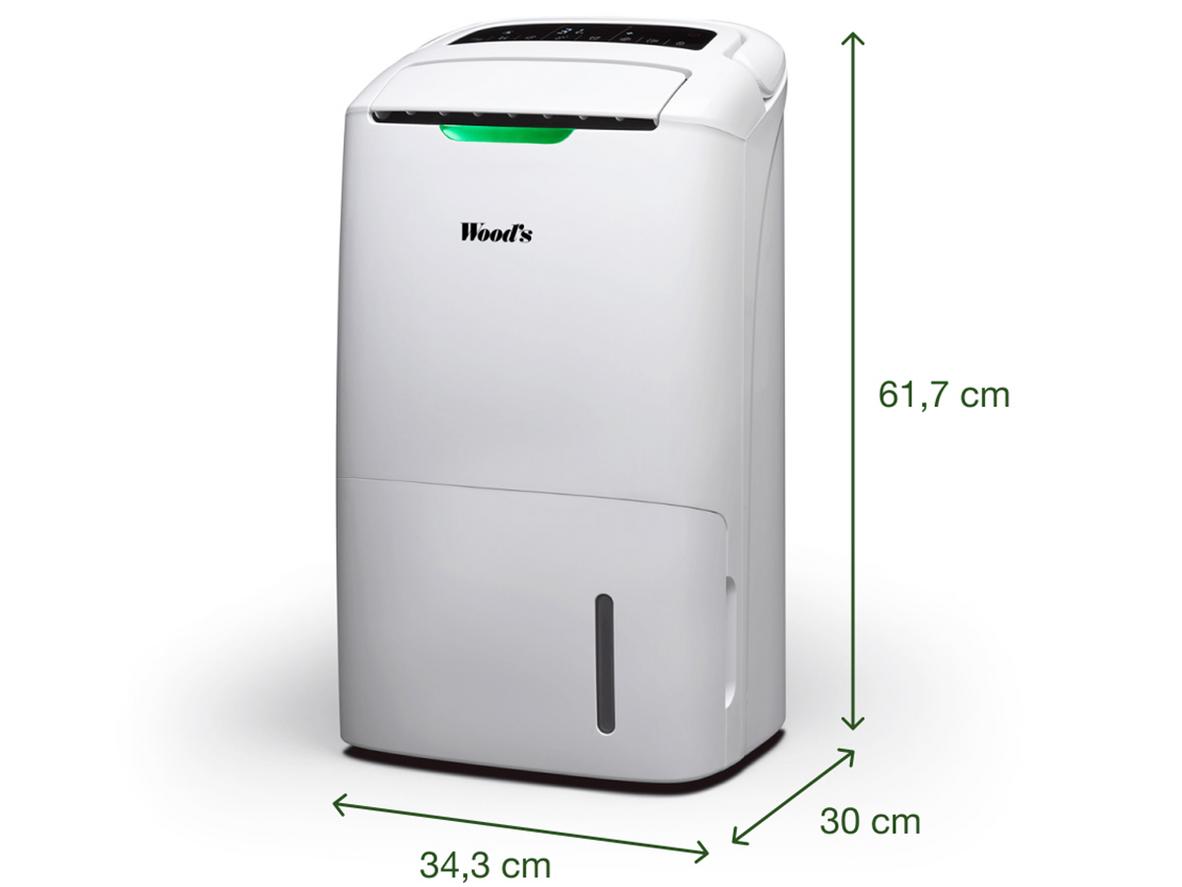 Woods AD30 phù hợp không gian khoảng 80 m², vừa hút ẩm vừa lọc không khí.
